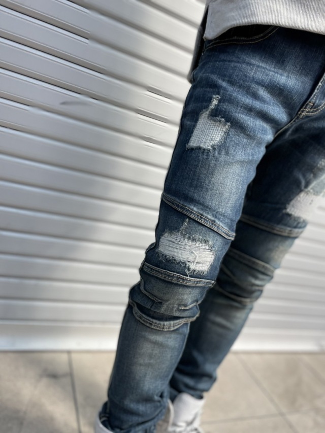 デニム パンツ ストレッチ スキニー パンツ 細い ブルー メンズ ...