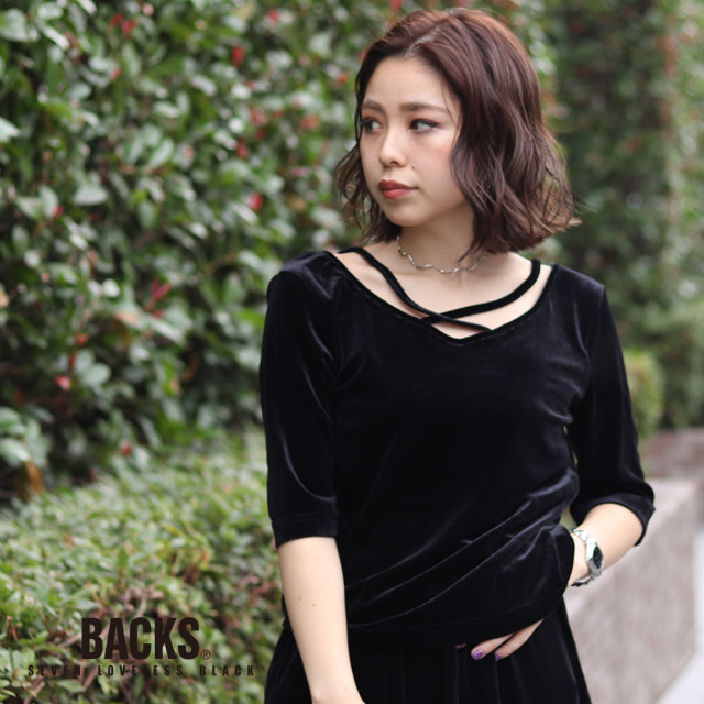 BACKS バックス ベロア 2WAY トップス ロンティー 長袖 Tシャツ