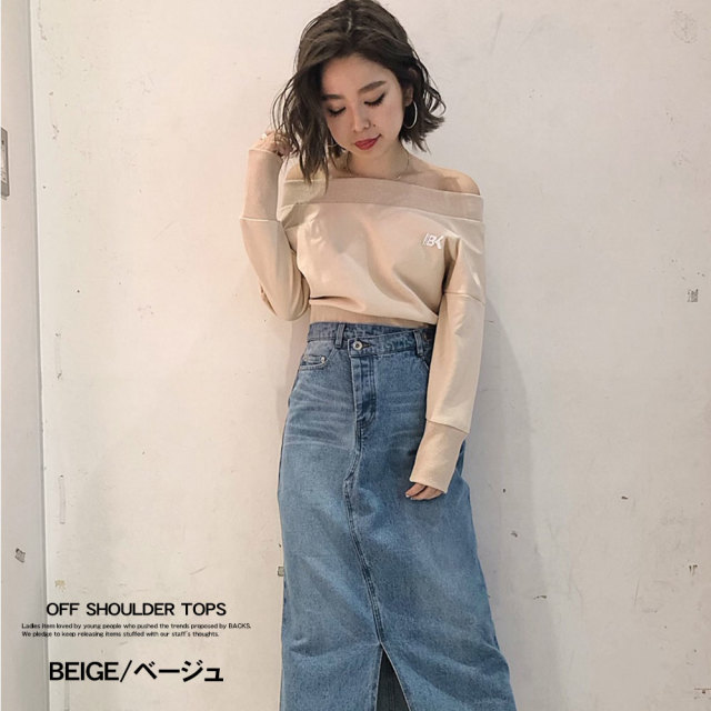 Backs バックス トレーナー スウェット 長袖 ドロップショルダー オフショルダー 肩だし レディース 女子 ゆったり かわいい オーバー サイズ コーデ ギャル服 韓国 ファッション 原宿系 ゆる 女子高生 中学生 高校生 ブランド ティーンズファッション コーデ