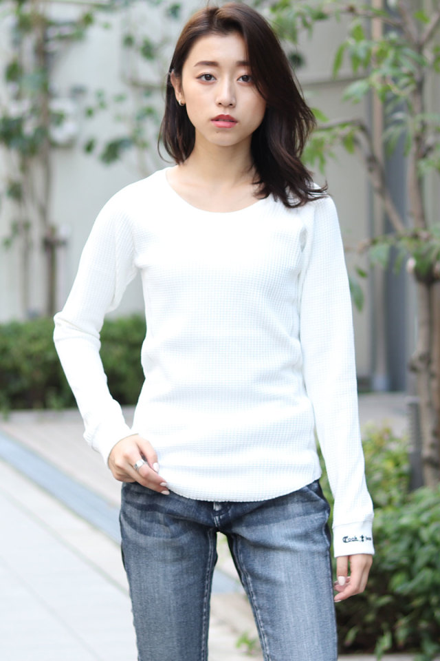 ビッグ ワッフル 長袖 Tシャツ ロンT レディース サーマル 長袖T