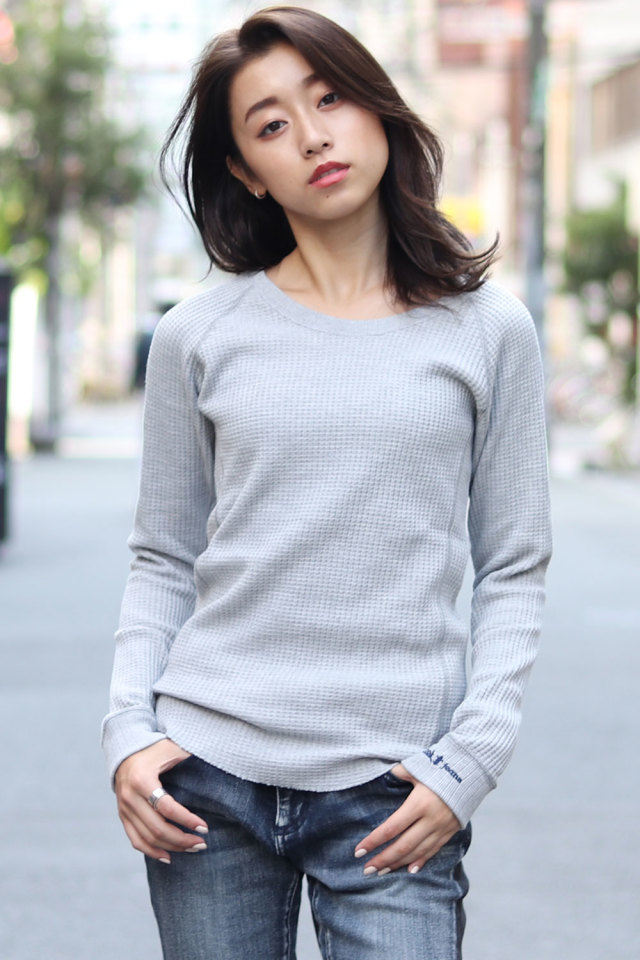 ビッグ ワッフル 長袖 Tシャツ ロンT レディース サーマル 長袖T