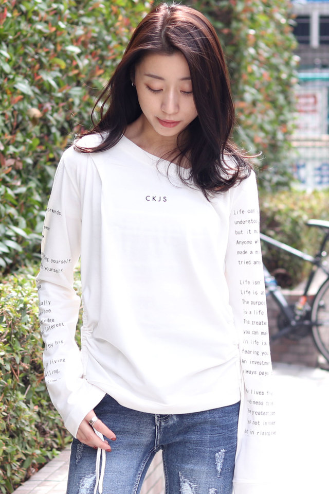 袖プリント 長袖 Tシャツ レディース ティーシャツ トレーナー