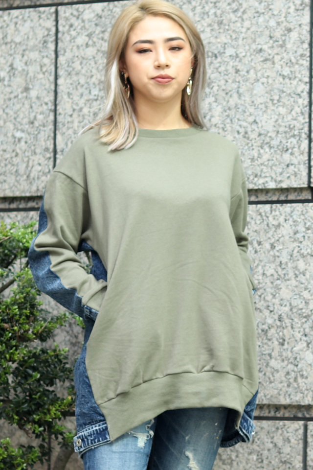 新品 タグ付き 切り替え デニム スウェット トレーナー ファーリーレート M デニム切替トップス スウェット レディース トップス 送料無料