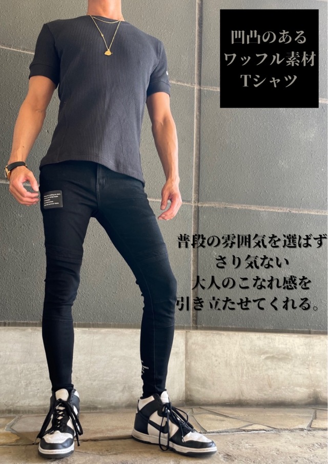 COOKJEANS クックジーンズ CJロゴ刺繍 ワッフル 半袖Tシャツ