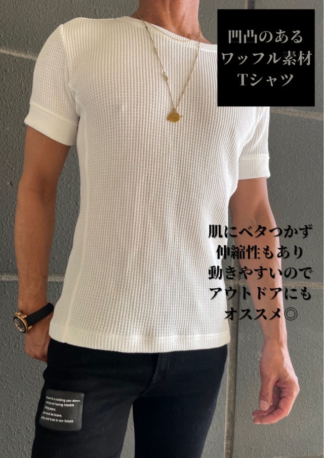 COOKJEANS クックジーンズ CJロゴ刺繍 ワッフル 半袖Tシャツ