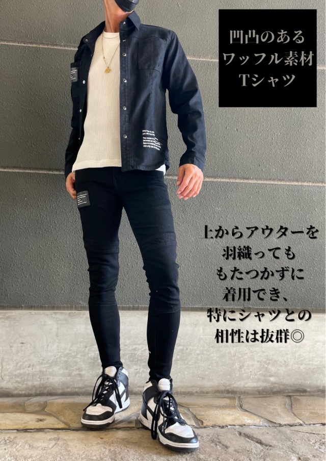 COOKJEANS クックジーンズ CJロゴ刺繍 ワッフル 半袖Tシャツ