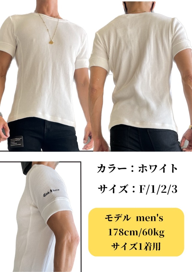 COOKJEANS クックジーンズ CJロゴ刺繍 ワッフル 半袖Tシャツ