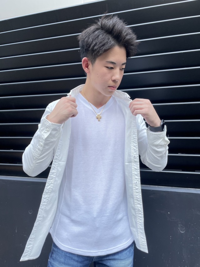 COOKJEANS クックジーンズ ワッフル Vネック 長袖Tシャツ(Unisex