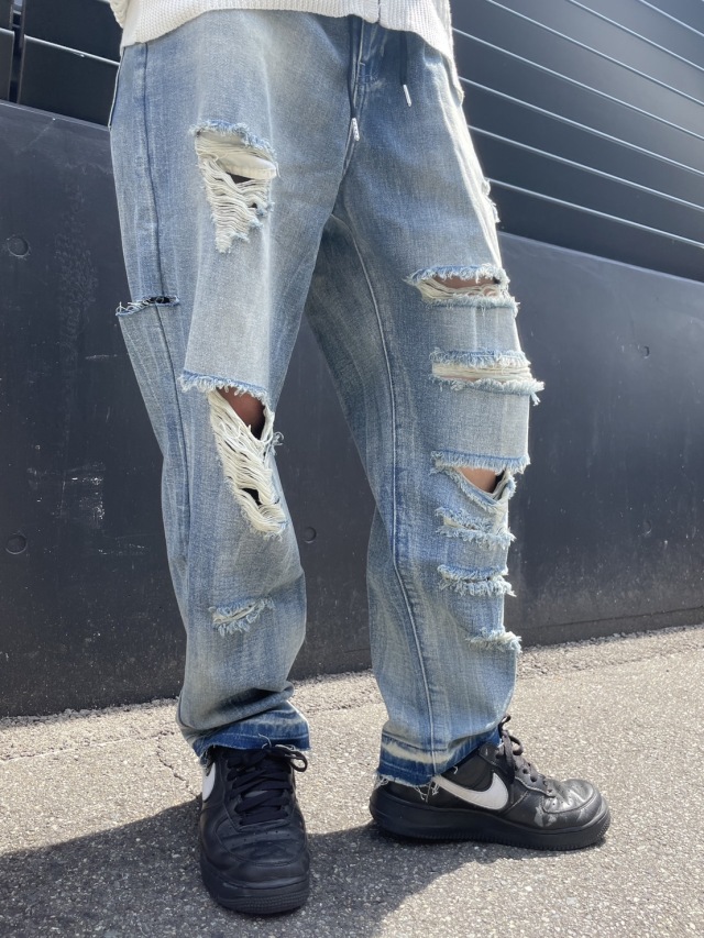 COOKJEANS クックジーンズ クラッシュ デニム ワイド パンツ