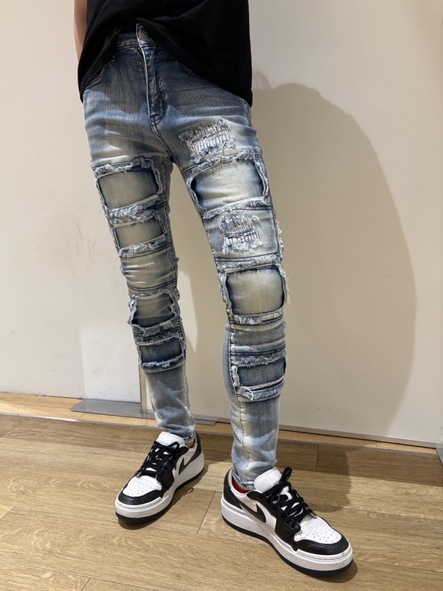 新品 海外購入 デニム スキニーパンツ シルバージーンズ 25インチ COOKJEANS クックジーンズ リメイク スキニー パンツ (Unisex