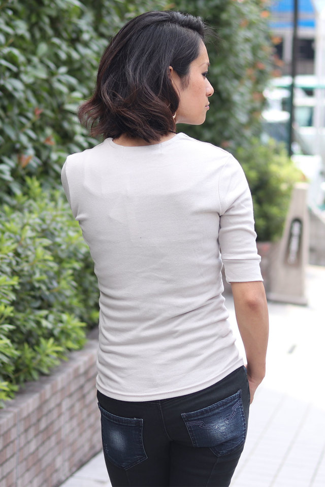 フライス 無地 Tシャツ 5分袖 五分袖 レディース 定番 Uネック Vネック スーツ インナー ロンティー ティーシャツ 無地 透けない 2重 細身 タイト 無地tシャツ 丈夫 透け ない 厚手 カットソー 黒 ブラック 白 ホワイト 秋 冬