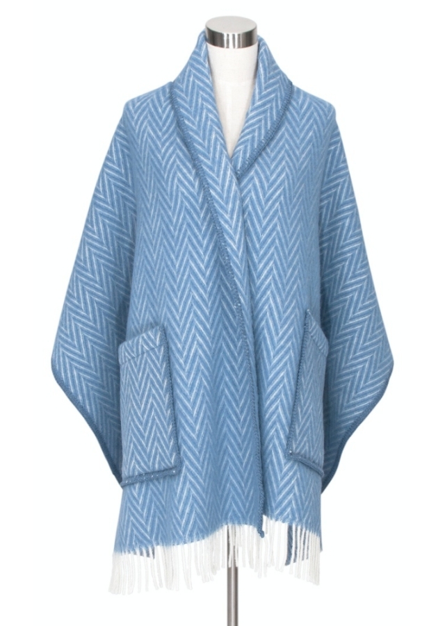 美品　ラプアンカンクリ　iida イイダ　ポケット付きストール　ブルー×ホワイト IIDA pocket shawl（blue-white） LIMITED STOCKS – LAPUAN