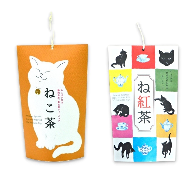 ねこ茶とね紅茶のセット｜静岡緑茶 猫の切り絵のティーバッグ