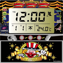 ジャグラー 電波クロック ブラック  / 置き時計 黒 温度計 カレンダー アラーム パチスロ スロット キャラクター グッズ