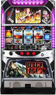 【訳あり】パチスロ実機　スパイキー　BLACK　LAGOON（ブラックラグーン）【レバー下ヒビ・リール傷・非純正シリンダー】