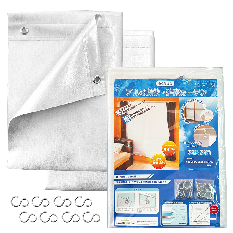 【送料無料】ecoup アルミ断熱・遮光カーテン 幅90×高さ180cm (2枚入) madokaraシェード 両面不織布 省エネ UVカット 吊り下げ式 プラスパック SHC-180-2