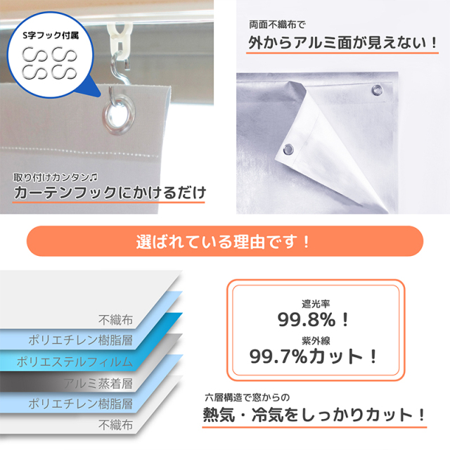 アルミ断熱・遮光カーテン 幅90×高さ135cm SHC-135-2
