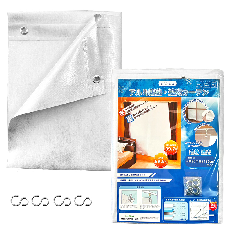 【送料無料】ecoup アルミ断熱・遮光カーテン 幅90×高さ180cm (1枚入) madokaraシェード 両面不織布 省エネ UVカット 吊り下げ式 プラスパック SHC-180-1