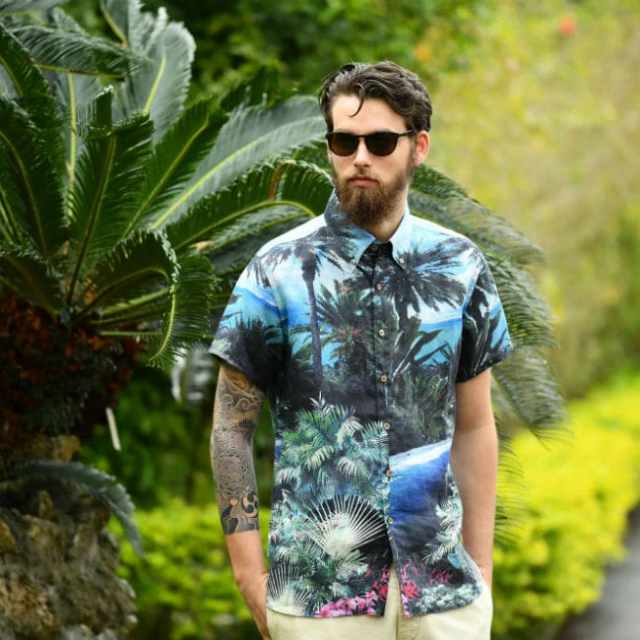 Paikajiアロハシャツ メンズアロハシャツ半袖 ボタンダウン Landscape Of Paradise