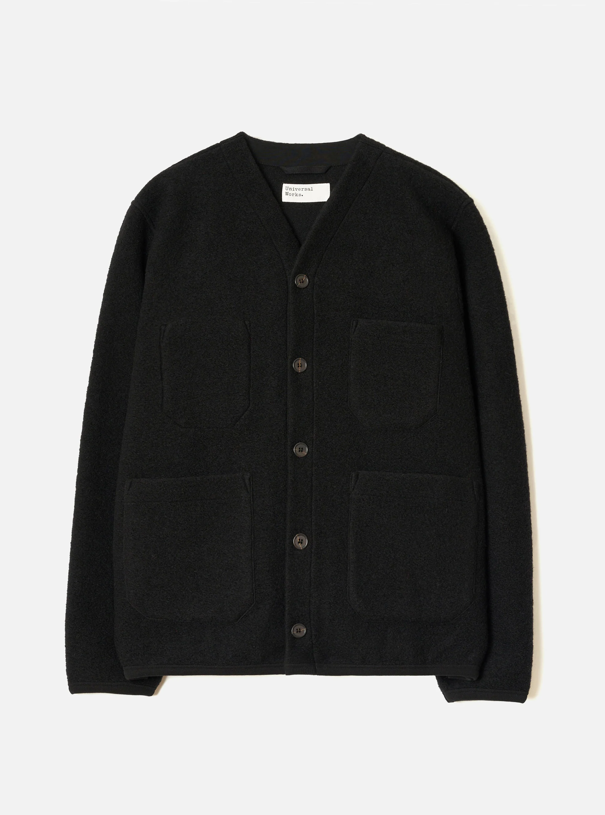Universal Works ユニバーサルワークス Black Wool Fleece Cardigan
