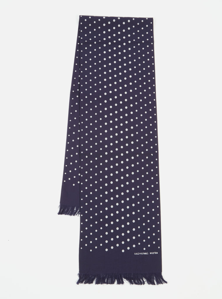 Universal Works ユニバーサルワークス Short Scarf In Navy Dot Print