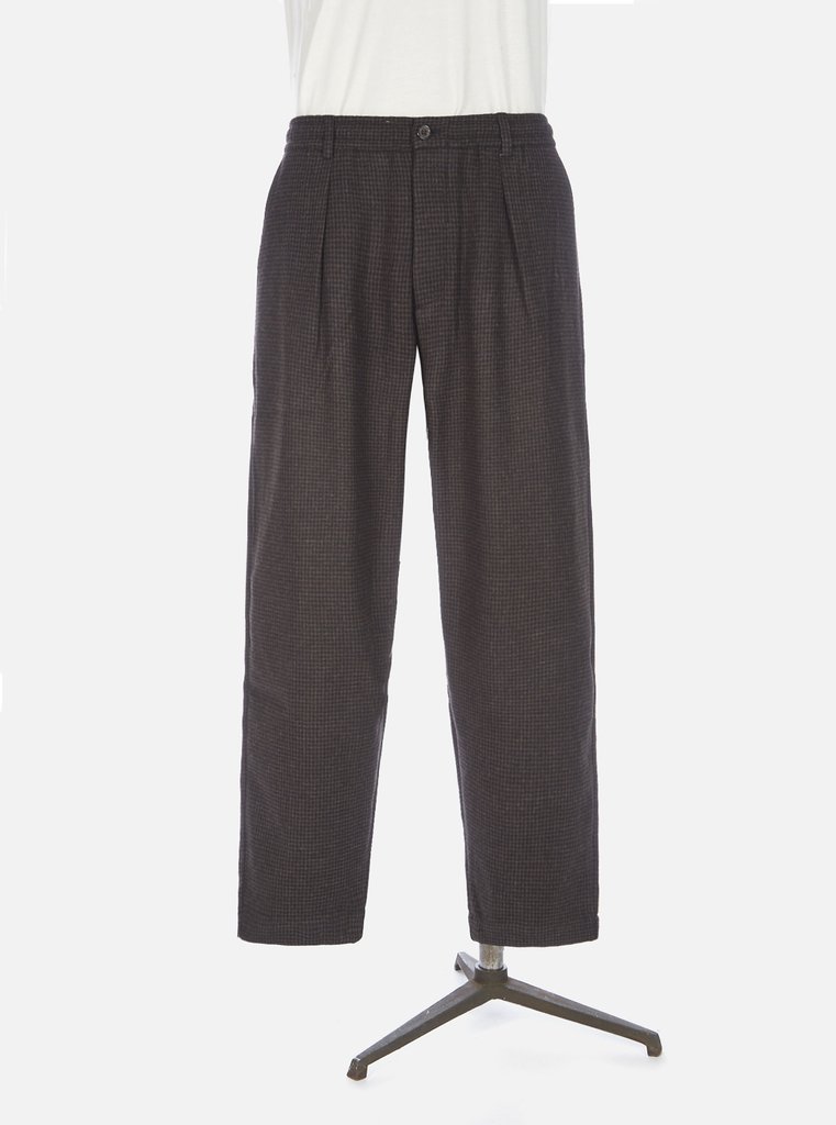 ユニバーサルワークス Universal Works Pleated Track Pant In Brown Dogtooth Wool Mix