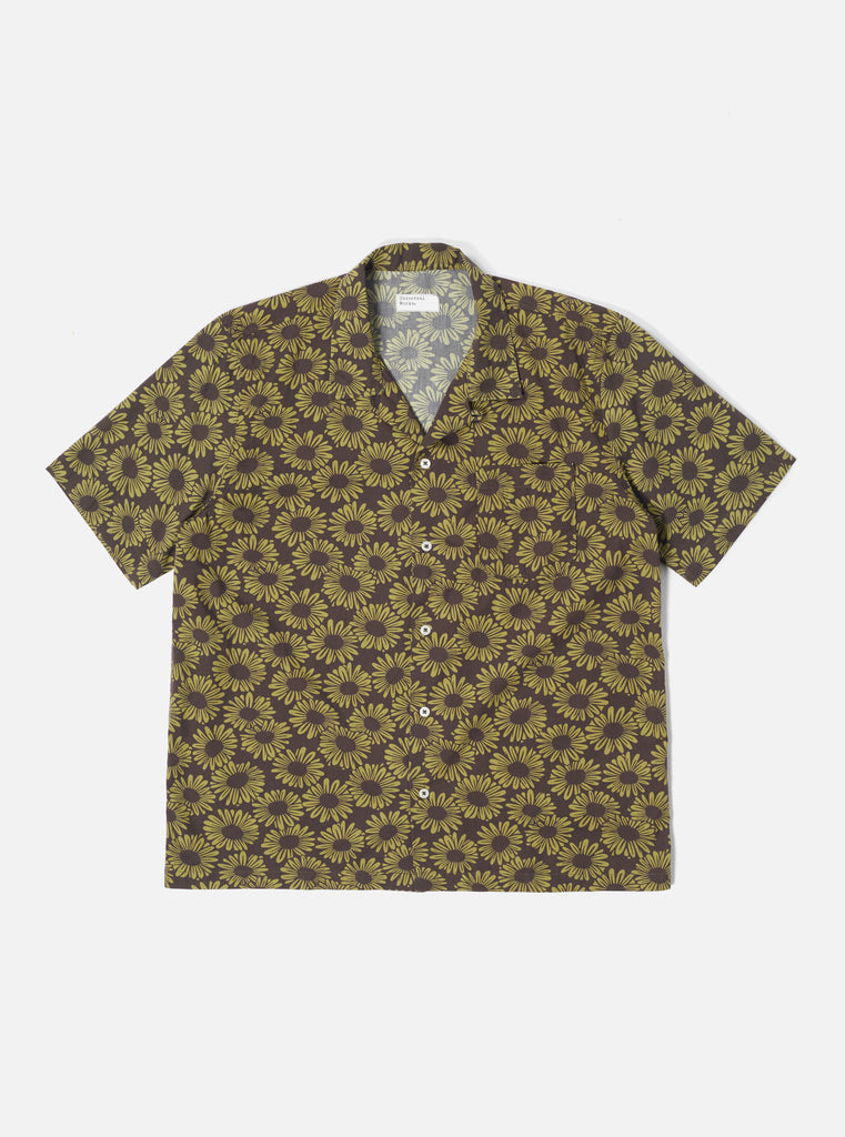 Universal Works ユニバーサルワークス Road Shirt In Brown Sunflower Organic Cotton