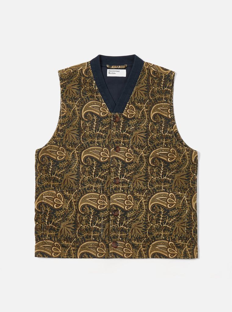 Universal Works ユニバーサルワークス Brixton Waistcoat In Navy Paisley Cord