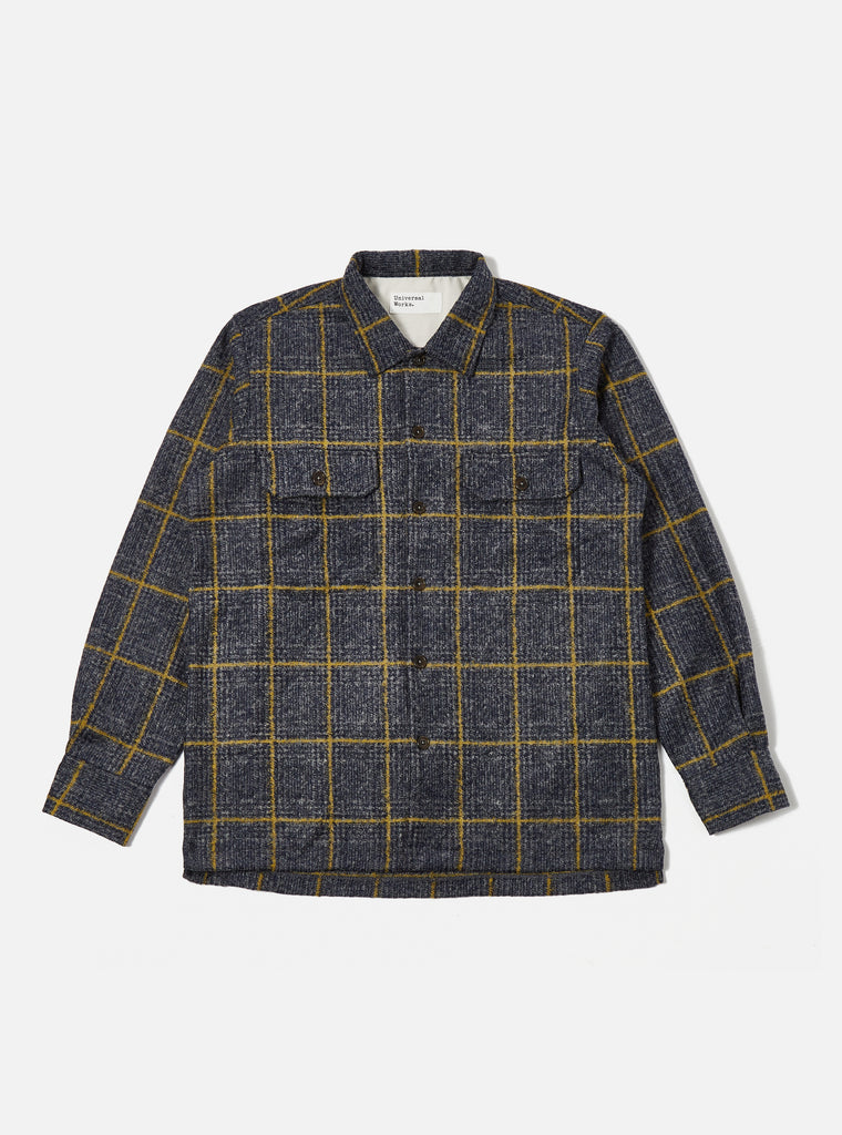 Universal Works ユニバーサルワークス L/S Utility Shirt In Navy Bari Fleece