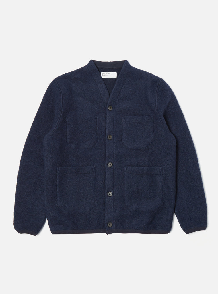 Universal Works ユニバーサルワークス Cardigan In Navy  Wool Fleece
