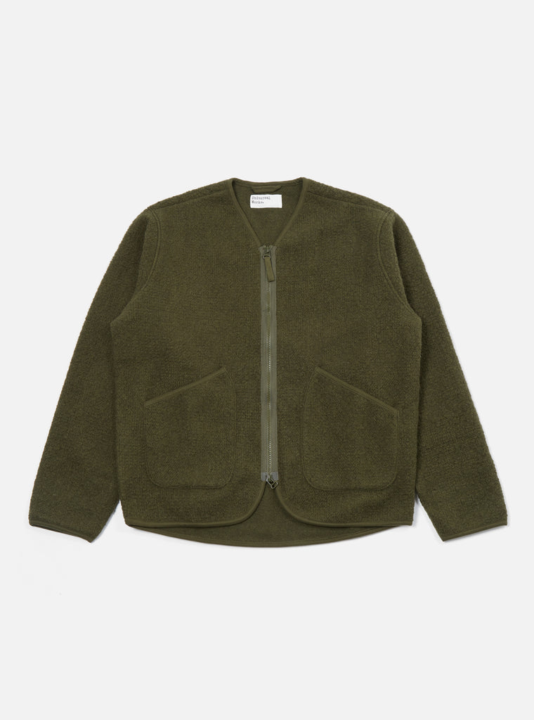 Universal Works ユニバーサルワークス Zip Liner Jacket In Olive Tibet Fleece