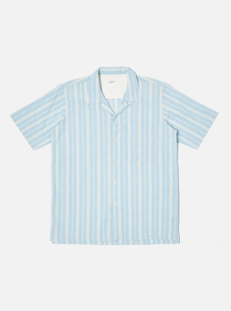 Universal Works ユニバーサルワークス Camp Shirt In Blue Nisi Cotton
