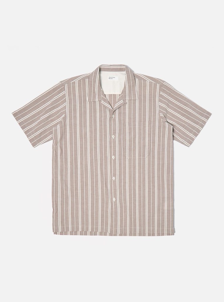 Universal Works ユニバーサルワークス Camp Shirt In Brown Nisi Cotton