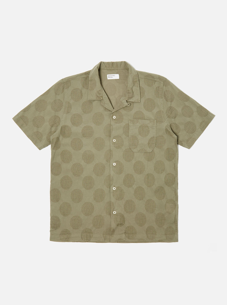 Universal Works ユニバーサルワークス Road Shirt In Light Olive Dot Cotton