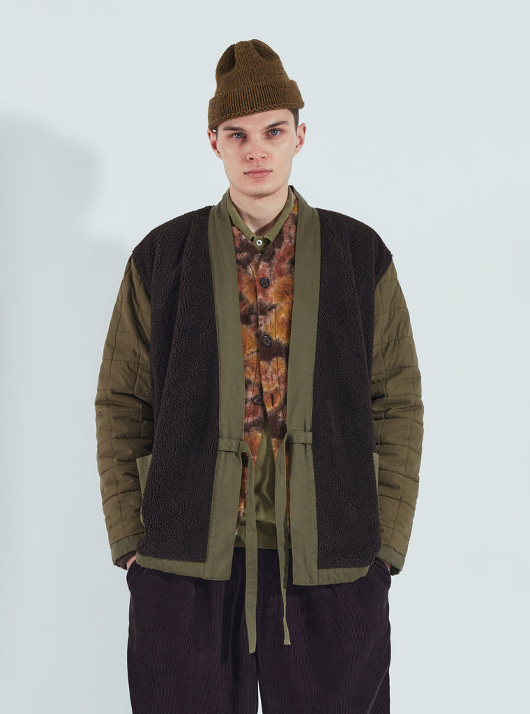 Universal Works ユニバーサルワークス Reversible Kyoto Work Jacket In Light Olive Twill/Sherpa
