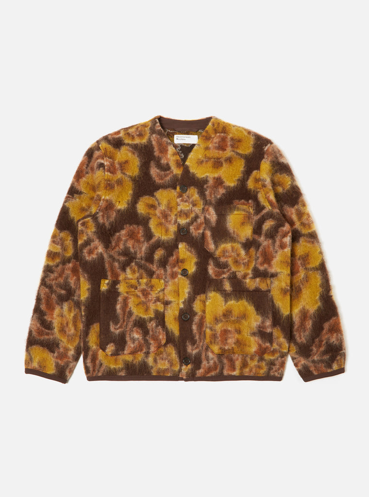 Universal Works ユニバーサルワークス Cardigan In Brown Flower Fleece