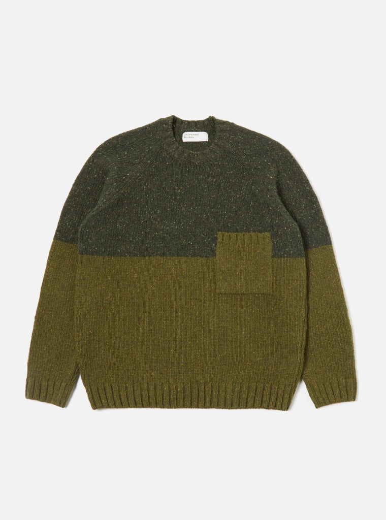 Universal Works ユニバーサルワークス Vincent Crew In Olive Mix Lambswool Fleck