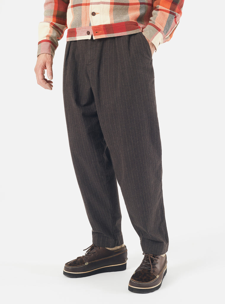 ユニバーサルワークス Universal Works Pleated Track Pant In Brown Italian Pinstripe