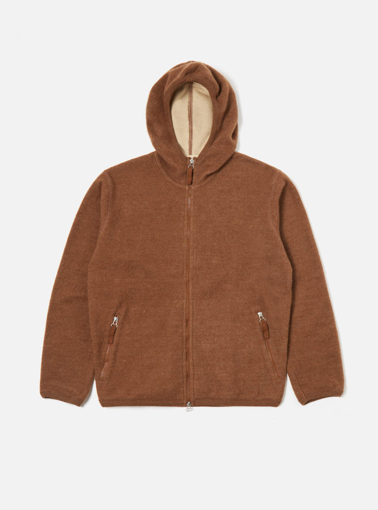 Universal Works ユニバーサルワークス Surfer Hoodie In Brown Soft Wool Cotton Knit