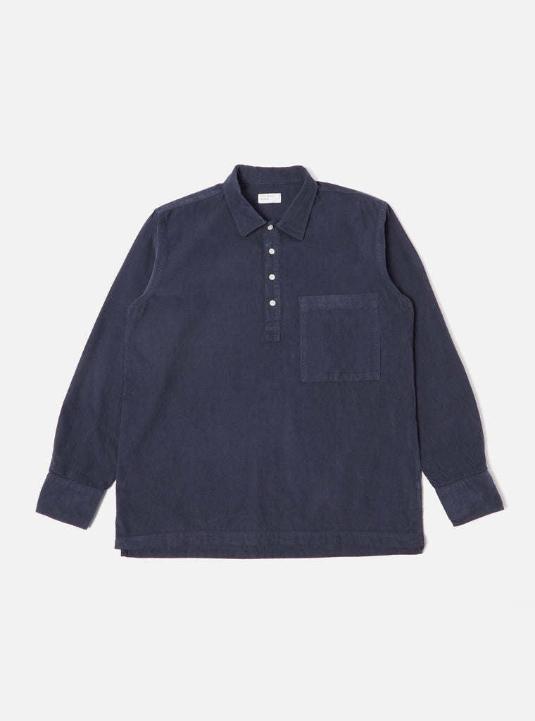 Universal Works ユニバーサルワークス Pullover L/S Shirt In Navy Super Fine Cord