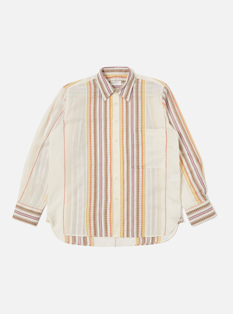 Universal Works ユニバーサルワークス Square Pocket Shirt In Ecru Mala Stripe