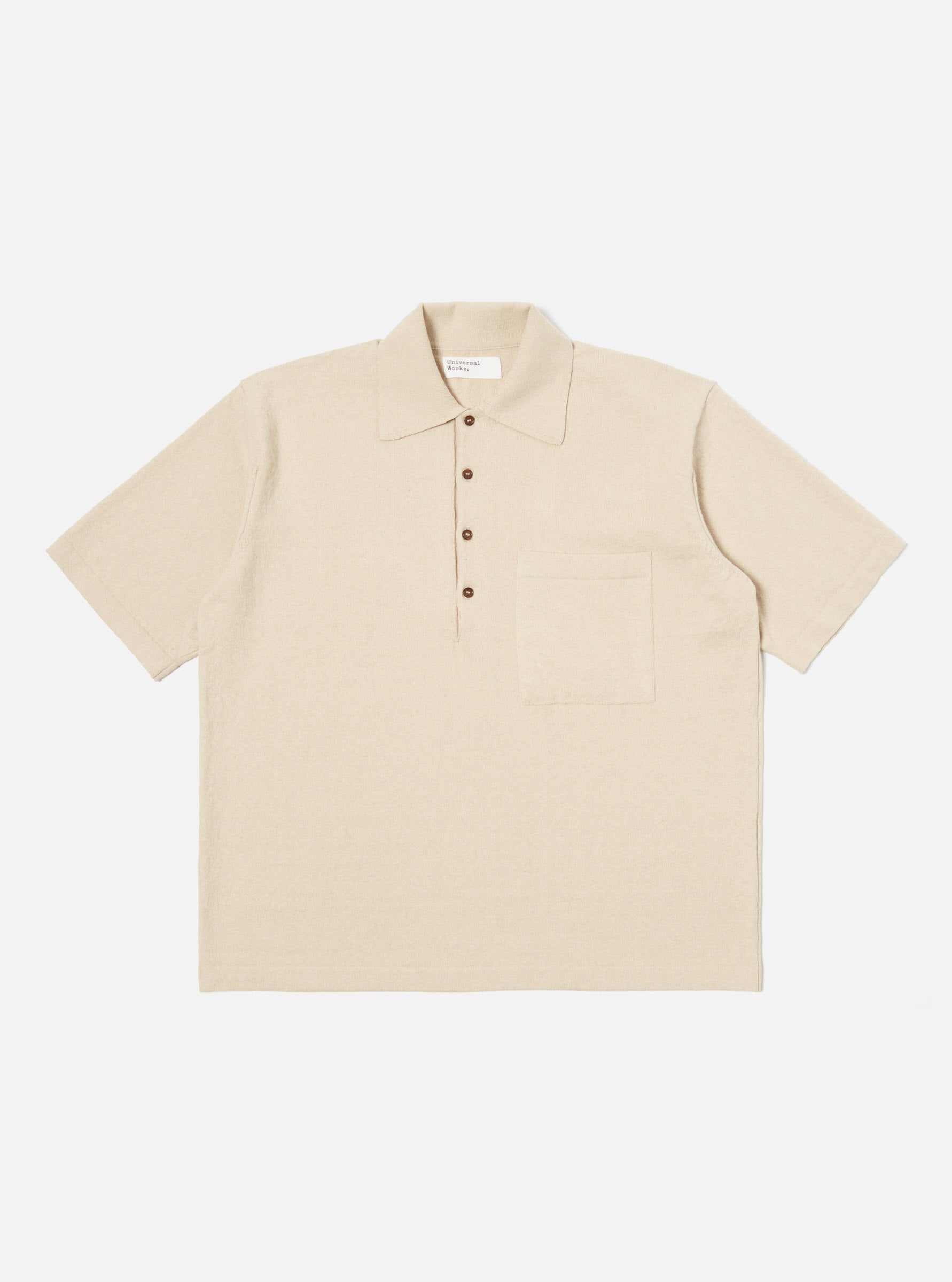 Universal Works ユニバーサルワークス Pullover Knit Shirt In Ecru Melange Eco Cotton