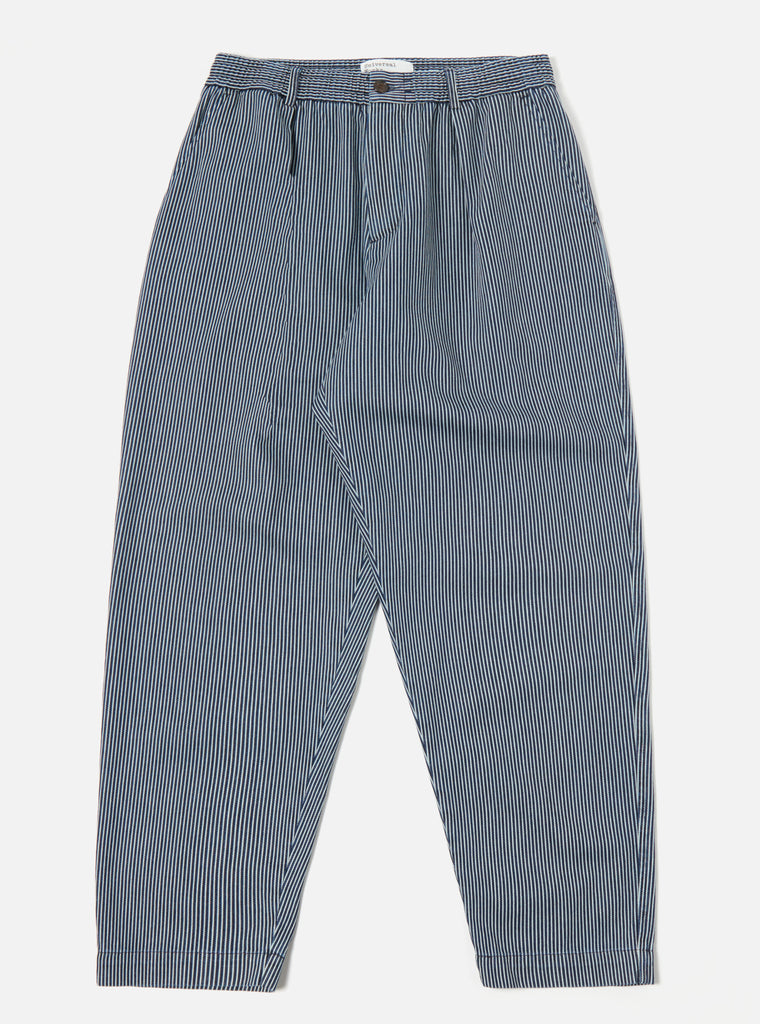 ユニバーサルワークス Pleated Track Pant In Indigo Hickory Stripe Denim