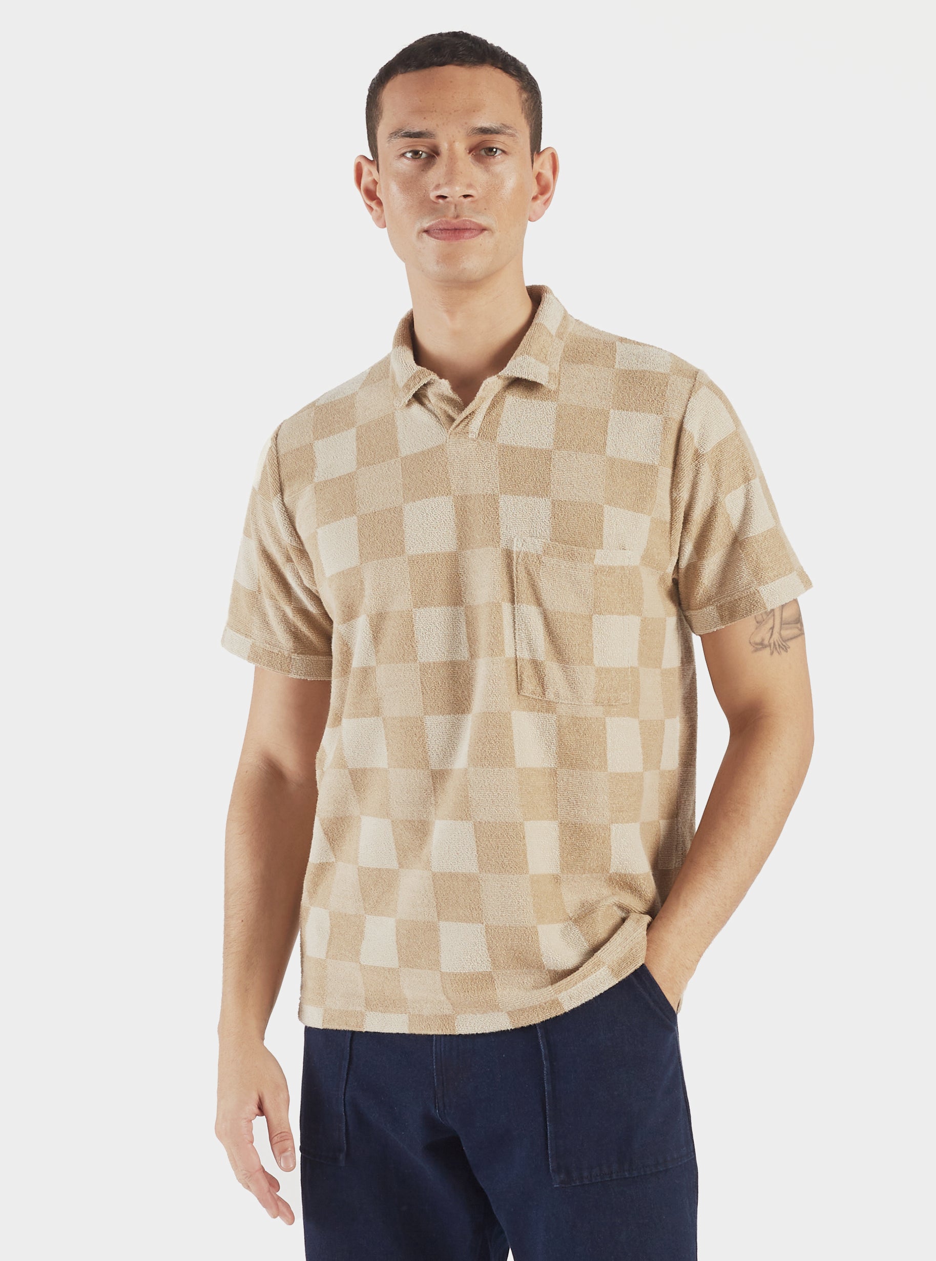 Universal Works ユニバーサルワークス Vacation Polo In Sand Checkboard Towelling