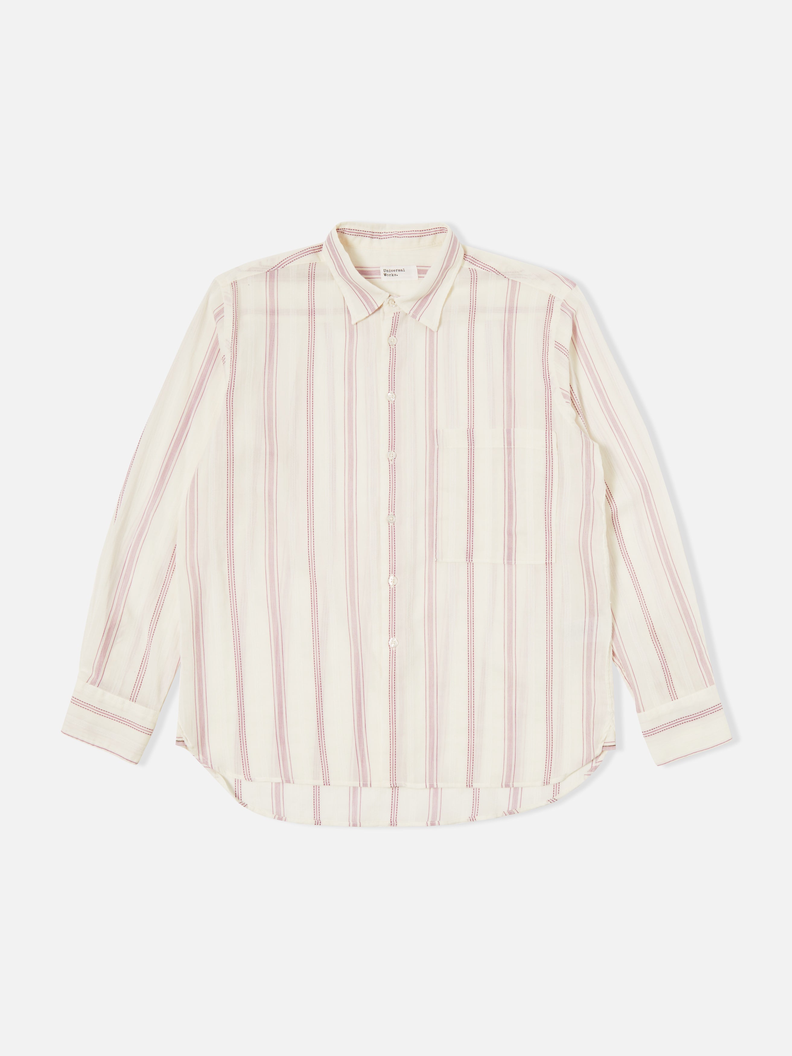 Universal Works ユニバーサルワークス Square Pocket Shirt In Ecru/Lilac Hendrix Curry Stripe