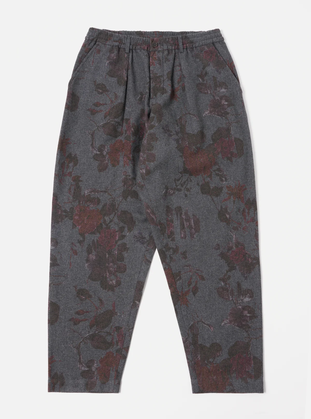 Universal Works. ユニバーサルワークス Pleated Track Pant in Mid Grey Printed Flannel