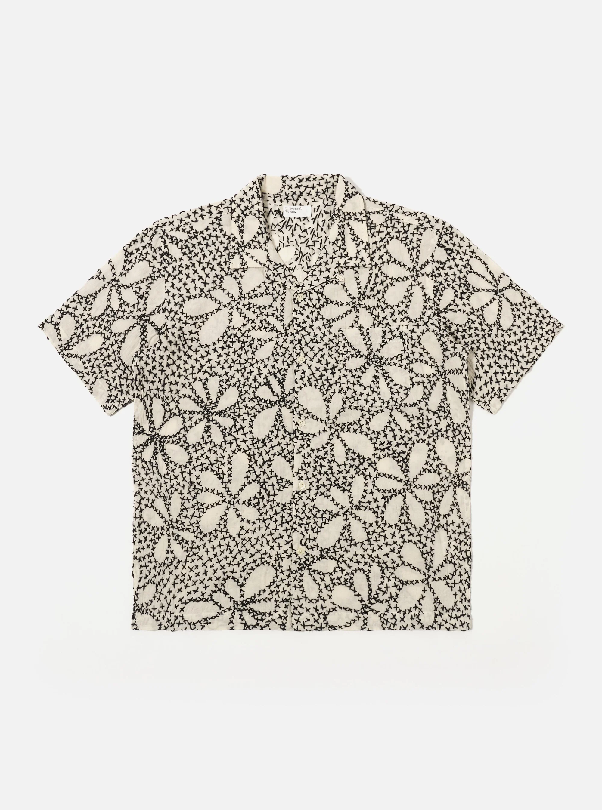 Universal Works ユニバーサルワークス Ecru/Black Kantha Flower Road Shirt