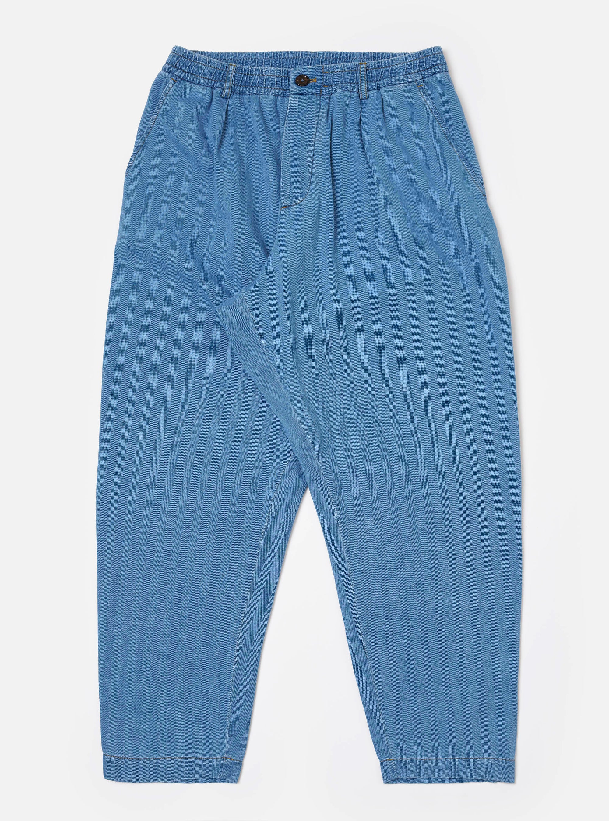 Universal Works. ユニバーサルワークス Washed Indigo Recycled Herringbone Pleated Track Pant