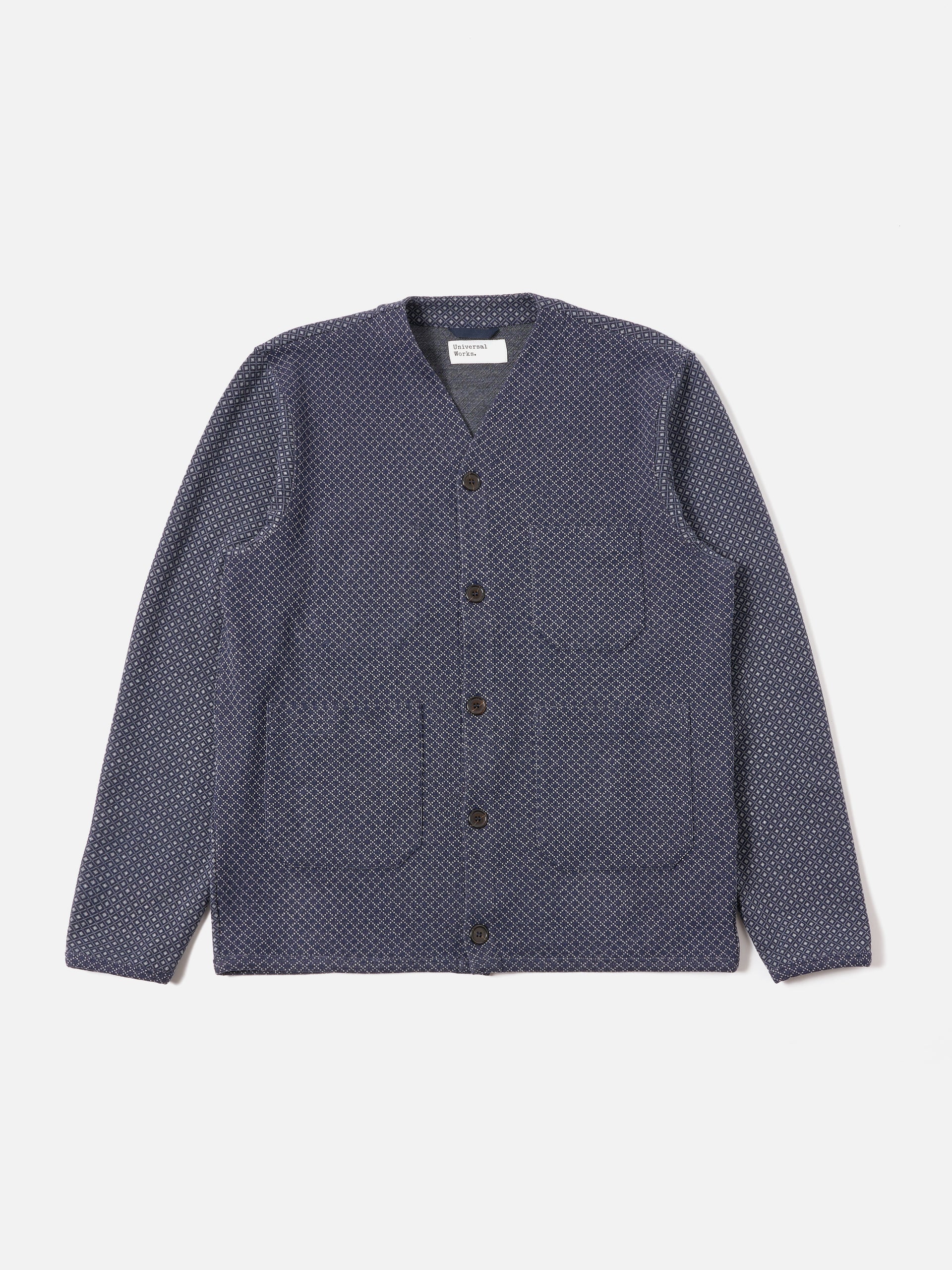 Universal Works ユニバーサルワークス Universal Works Cardigan in Navy Cotton Mix Fleece