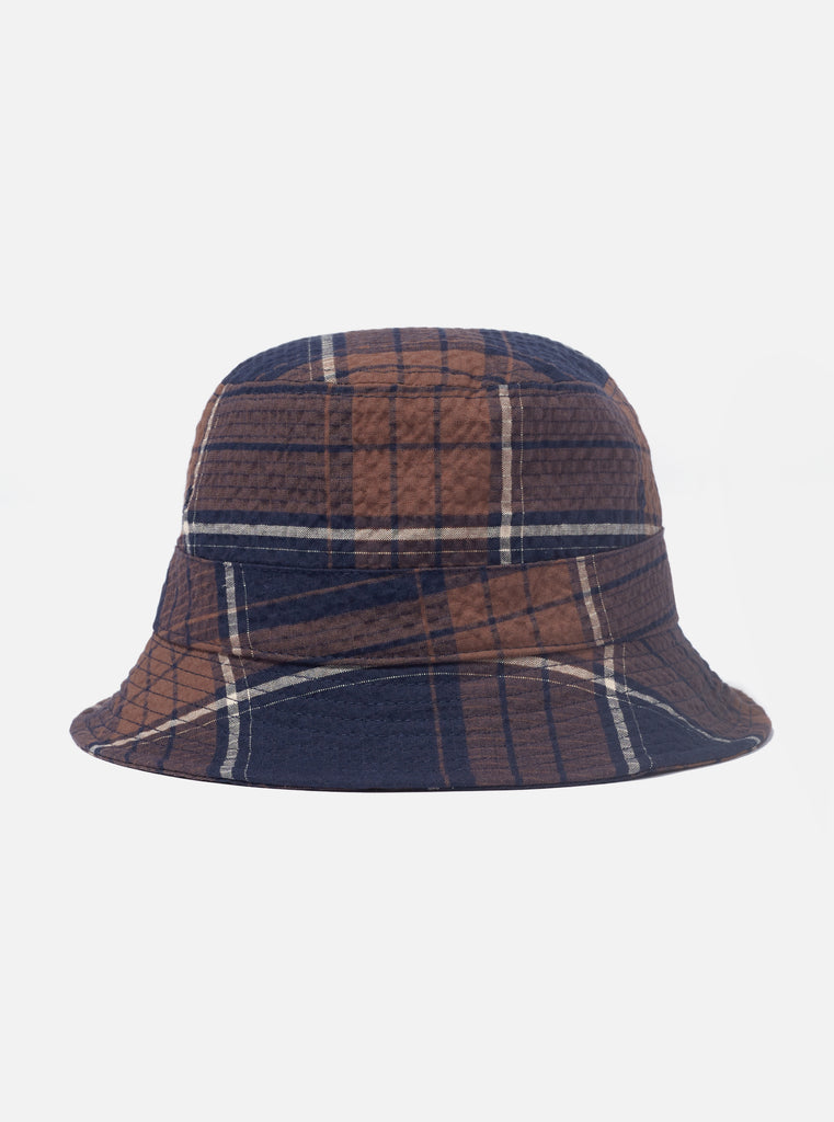 Universal Works ユニバーサルワークス Bucket Hat In Brown/Navy Check Seersucker